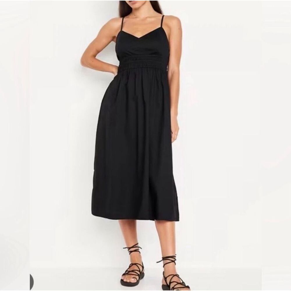 Old navy waist defined cotton midi dress black medium - Picture 3 of 11